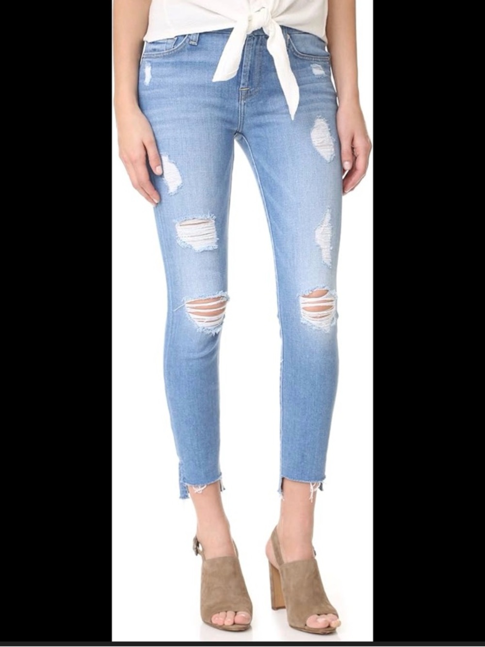 7 For All Mankind The Ankle Skinny Distressed Light Blue Jeans